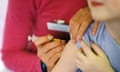 A child about to be given the MMR (mumps, measles, rubella) vaccination.