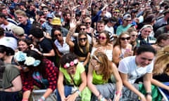 Fans in the crowd at the Glastonbury Festival