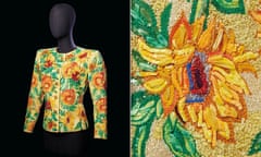 Yves Saint Laurent haute couture Spring-Summer 1988. An exceptional ‘Sunflowers’ jacket embroidered by Lesage, with green silk skirt. In tribute to Vincent Van Gogh. Estimate: €80,000-120,000. Offered in The Exceptional Sale, Paris on 27 November 2019 at Christie’s in Paris