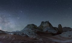 American Deserts Look Like Outer Space<br>*** EXCLUSIVE *** WHITE POCKET, ARIZONA - MARCH 2016: The milky way rising over otherworldly rock formations photographed during night hours on March, 2016 in White Pocket, Arizona. THESE shots may look like alien landscapes - but they were actually taken in the deserts of south-western USA. The remote, barren and breathtakingly beautiful images were taken by Devon-based photographer David Clapp. He visited Arizona, Utah, Nevada and New Mexico to collect material for a photographic series on otherworldly locations across the world. PHOTOGRAPH BY David Clapp / Barcroft Images London-T:+44 207 033 1031 E:hello@barcroftmedia.com - New York-T:+1 212 796 2458 E:hello@barcroftusa.com - New Delhi-T:+91 11 4053 2429 E:hello@barcroftindia.com www.barcroftimages.com