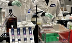 Shire Pharmaceuticals workers in a lab in Cambridge, Massachusetts.