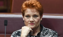 One Nation party leader Pauline Hanson reacts during debate in the Senate chamber at Parliament House in Canberra, Monday, October 15, 2018.  (AAP Image/Lukas Coch) NO ARCHIVING