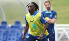 Eberechi Eze is overseen by England’s manager Gareth Southgate during training at St George’s Park