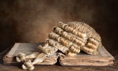 A barrister's wig on old book