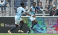 Mohamed Bayo celebrates after scoring for Le Havre in their 2-1 win at Toulouse.