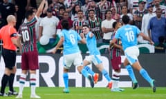 Julián Álvarez celebrates after scoring for Manchester City in the Club World Cup final against Fluminense