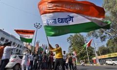 Congress supporters celebrate in December as the party gets the lead in state elections in Bhopal.