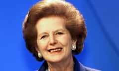 Margaret Thatcher in front of a blue background