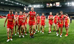 Gold Coast Suns players leave the field after a match at Marvel Stadium