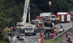 Wreckage from the plane crash is removed from the A27 at Shoreham in West Sussex in August 2016