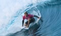 Australia's Ethan Ewing gets into the barrel during the Paris 2024 Olympic Games in Teahupo'o