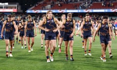 AFL Rd 4 - Adelaide v Melbourne<br>ADELAIDE, AUSTRALIA - APRIL 04: Crows players look dejected after a loss during the 2024 AFL Round 04 match between the Adelaide Crows and the Melbourne Demons at Adelaide Oval on April 04, 2024 in Adelaide, Australia. (Photo by Michael Willson/AFL Photos via Getty Images)