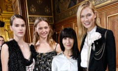 Bouchra Jarrar (in white) and her models after the Lanvin show on Wednesday.