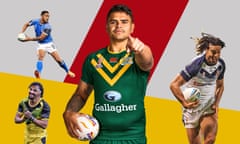 (from bottom left, clockwise): Ashton Golding of Jamaica, Anthony Milford of Samoa, Latrell Mitchell of Australia and England's Dom Young