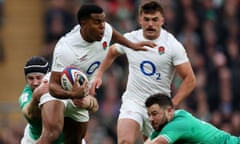 Immanuel Feyi-Waboso on the ball against Ireland in the Six Nations