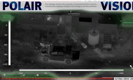 Police helicopter footage shows shootout during Wieambilla massacre – video