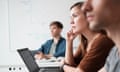 Student listening in college classroom