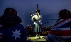 Army officers observe a minute of silence during a dawn service ceremony at Anzac Cove on the Gallipoli peninsula on 25 April 2019.