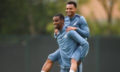 Alexander Isak and Jacob Murphy seen during Newcastle training on Friday.