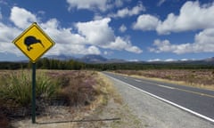 A kiwi sign by a country road