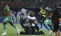 Aliou Cissé celebrates Senegal’s dramatic semi-final victory against Tunisia in Cairo.
