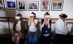 Visitors watching immersive content on VR headsets at the launch of the Birmingham Royal Ballet virtual stage programme.