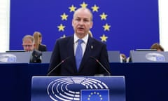 Micheál Martin delivering a speech at the European parliament in Strasbourg