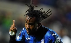 Atalanta's Ademola Lookman celebrates after scoring the first goal of their 3-0 victory over Marseille