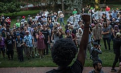 Counterprotestors including antifa march from UVA to to Emancipation Park in Charlottesville, Virginia, August 11, 2018.