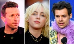 Chris Martin of Coldplay, Billie Eilish and Harry Styles