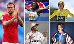 Clockwise from left: Harry Kane is the bookies’ favourite but Dina Asher-Smith, Geraint Thomas, Lizzy Yarnold and Lewis Hamilton have all had golden years.