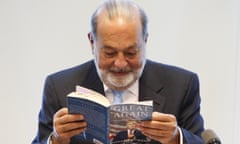 Carlos Slim<br>Mexican business magnate Carlos Slim holds a book by U.S. President Donald Trump during a press conference in Mexico City, Mexico, Friday Jan. 27, 2017. Slim called for “national unity” in the face of U.S. President Donald Trump’s hostility, and said Mexico should have a measured response, “without getting angry but without surrendering.”(AP Photo/Rebecca Blackwell)