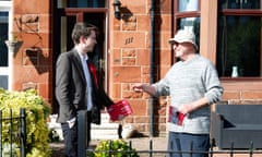 Labour candidate Gordon McKee talking to a constituent in Glasgow South.