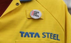 A "Save Our Steel" badge