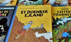 ‘The only one to wear a kilt in The Black Island’ … various international editions of Tintin books.