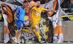 APOEL FC vs Rosenborg Trondheim<br>epa05452286 APOEL FC Giannis Gianniotas celebrates a goal during the UEFA Champions League third qualifying round, second leg soccer match between APOEL FC and Rosenborg Trondheim at GSP Stadium in Nicosia, Cyprus, 02 August 2016.  EPA/KATIA CHRISTODOULOU