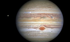 This Aug 25, 2020 image captured by NASA's Hubble Space Telescope shows the planet Jupiter and one of its moons, Europa, at left, when the planet was 406 million miles from Earth. The new photo was released by the Space Telescope Science Institute in Baltimore on Thursday, Sept. 17, 2020. (NASA, ESA, STScI, A. Simon, M. via AP)