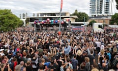 Perth AC/DC Fans Come Together To Celebrate Highway To Hell<br>PERTH, AUSTRALIA - MARCH 01: Musicians playing AC/DC songs travel along Canning Highway on March 01, 2020 in Perth, Australia. The Highway to Hell event was organised as part of the Perth Festival to celebrate the city's connection to Bon Scott, the lead member of the iconic band AC/DC.  (Photo by Paul Kane/Getty Images)