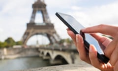 Close-up hand Female mobile phone Paris seine bridge 