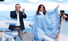 Alberto Fernandez greets his supporters along with former president Cristina Fernandez de Kirchner 