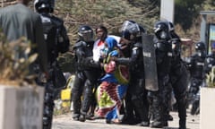 Police in riot gear intervene against opposition supporters in Senegal.