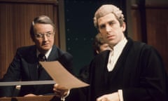'Crown Court' TV Programme. - 1976<br>Editorial use only Mandatory Credit: Photo by ITV/REX/Shutterstock (1277086be) Richard Simpson as Colin Hunter and Terrence Hardiman as Stephen Harvesty 'Crown Court' TV Programme. - 1976 DRUNK, WHO CARES? Stanley Roberts, a crane driver, has been electrocuted and a small boy killed. It is claimed that Roberts was drunk at the time and now his employer, Colin Hunter, is charged with failing to discharge his duties under the Health, and Safety Act.