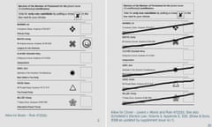 A page from the Electoral Commission’s guide, Dealing with doubtful ballot papers, showing two ballots that would be accepted as a legitimate vote. 