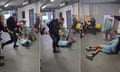 Composite of three stills from a video showing the assault by police of a man on the floor in Manchester airport.