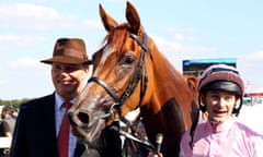 Horse Racing - 10 Sep 2015<br>Mandatory Credit: Photo by racingfotos.com/REX Shutterstock (5064826y) Gretchen and Robert Havlin with trainer John Gosden after winning The DFS Park Hill Stakes Doncaster Horse Racing - 10 Sep 2015