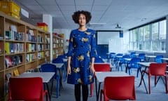 Katherine Birbalsingh standing in a classroom at Michaela community school