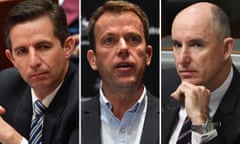 Trade minister Simon Birmingham, education minister Dan Tehan and social services minister Stuart Robert.