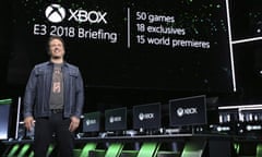 Phil Spencer<br>IMAGE DISTRIBUTED FOR MICROSOFT - Phil Spencer, Head of Gaming at Microsoft, onstage at Xbox E3 2018 Briefing where Microsoft showcased more than 50 games, including 18 exclusives and 15 world premieres at Microsoft Theater on Sunday, June 10, 2018 in Los Angeles. (Photo by Casey Rodgers/Invision for Microsoft/AP Images)