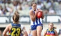 Jasmine Garner of the Kangaroos takes a mark during the AFLW Preliminary final between North Melbourne and the Adelaide Crows at Ikon Park in Melbourne, Sunday, November 26, 2023. (AAP Image/Rob Prezioso) NO ARCHIVING, EDITORIAL USE ONLY