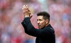 Atletico de Madrid’s Argentinian coach Pablo Simeone claps during a celebration bidding farewell to the team’s stadium after the Spanish league football match Club Atletico de Madrid vs Athletic Club Bilbao at the Vicente Calderon stadium in Madrid on May 21, 2017. Atletico Madrid’s mythical Vicente Calderon stadium will soon be history: sad news for supporters of Real Madrid’s rivals but not so for locals who hope the neighbourhood will improve once noisy fans are gone. This weekend spells the end for the ageing structure that for over 50 years has housed Atletico Madrid -- not as well known abroad as the world-famous Real Madrid despite fielding players like French star Antoine Griezmann but with a huge following in the Spanish capital. / AFP PHOTO / OSCAR DEL POZOOSCAR DEL POZO/AFP/Getty Images